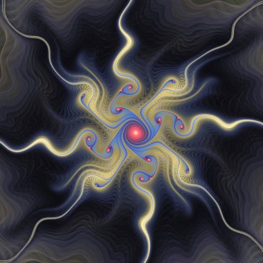 Fraktal Girdap serisi. Bilim, görselleştirme, organik geometri, matematik ve fraktal tasarım üzerine titreşen soyut bir varlığın ilgi çekici bir görüntüsü.