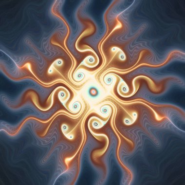 Fraktal Girdap serisi. Bilim, görselleştirme, organik geometri, matematik ve fraktal tasarım üzerine titreşen soyut bir varlığın ilgi çekici bir görüntüsü.