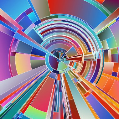 Çarkıfelek serisi. Renk teorisi, sanat, bilim, görselleştirme ve konsept tasarım konularında pürüzsüz tonsal geçişlerle ayrılmış radyal şekillerin dinamik etkileşimi.