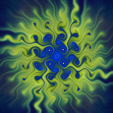 Fraktal girdap serisi. Akış görselleştirme, fraktal geometri, kaos teorisi, sanat, bilim ve tasarım konularındaki kıvrımlı sıvı ateşin sanatsal bir gösterimi.