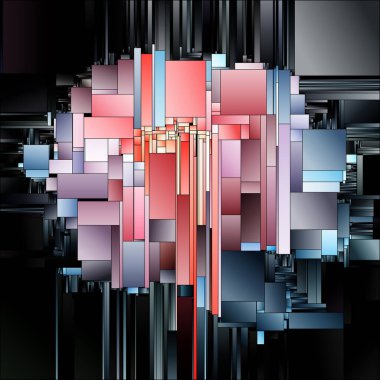 Gradyan Parçalar serisi. Dizayn, görsel sanat, renk teorisi, kompozisyon ve renk algısına ilişkin yapıcı bir tasarım oluşturan dikdörtgen gradyan şekillerin stilize etkileşimi.