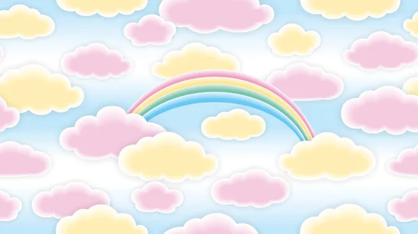Marshmallow cream clouds and rainbows. Endless background