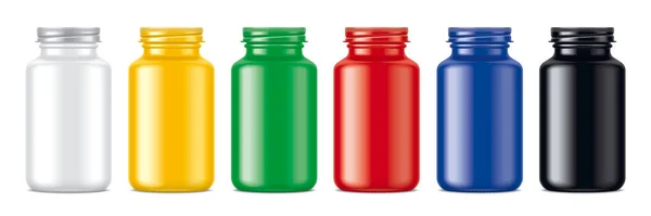 Set Botellas Color Mate Transparente Con Tapas Metal —  Fotos de Stock