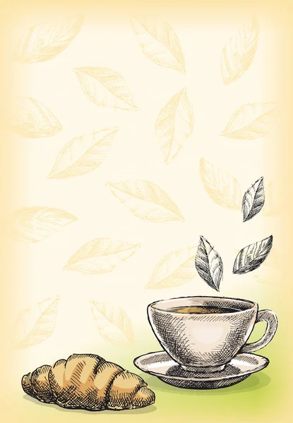 Cup Tea Croissant Background — Stock Photo, Image