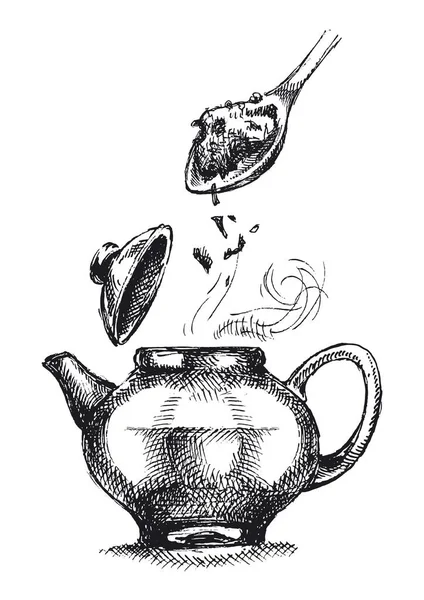 Making Tea Hand Made Illustration — Stock Vector