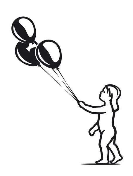 Menina Com Balões Ilustração Simples —  Vetores de Stock