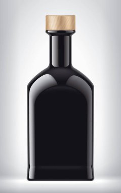 Mantar ile arkaplanda şeffaf olmayan şişe. 