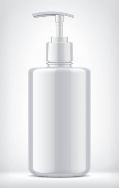 Arkaplanda şeffaf olmayan plastik şişe. 