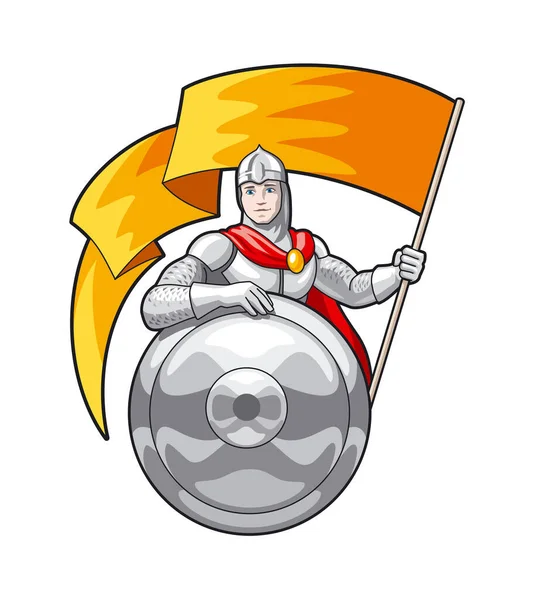 Knight Flag His Hand Shield — Stock Vector