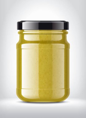 Arkaplanda Hardal Olan Cam Kavanoz. 