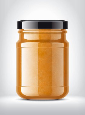 Arka planda Reçelli Cam Kavanoz. 