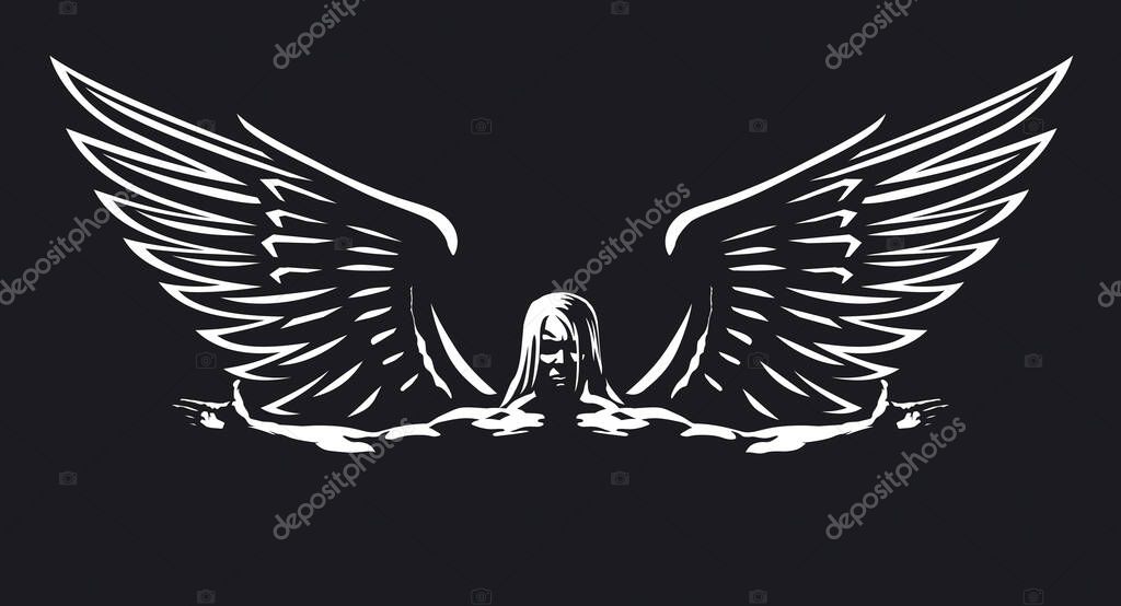 A muscular man with wings and sword