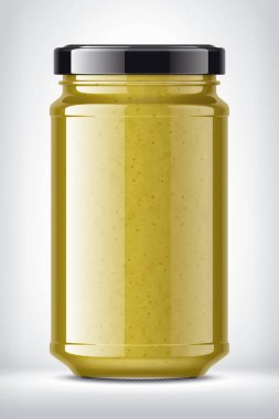 Arkaplanda Hardal Olan Cam Kavanoz. 