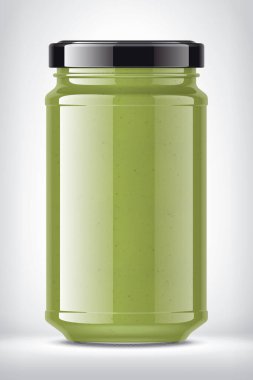 Arka planda Wasabi ile cam kavanoz. 