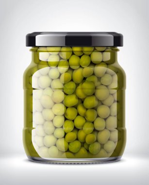 Arka planda Bezelyeler olan Cam Kavanoz. 