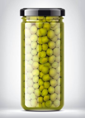 Arka planda Bezelyeler olan Cam Kavanoz. 