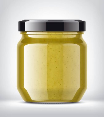 Arkaplanda Hardal Olan Cam Kavanoz. 