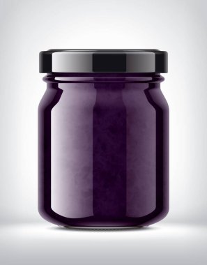 Arka planda Currant Reçelli Cam Kavanoz. 