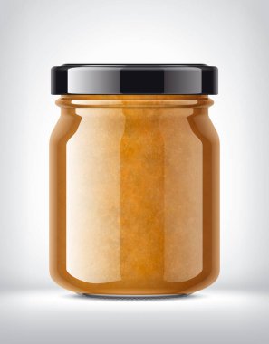 Arka planda Reçelli Cam Kavanoz. 