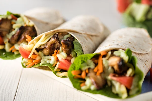 Grilled chicken burrito wraps — Stock Photo, Image