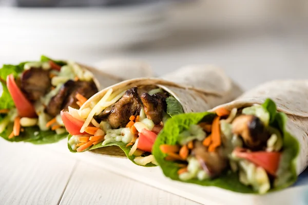Grilled chicken burrito wraps — Stock Photo, Image