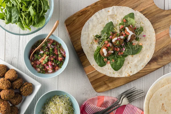 Vegan Falafel Wrap With Salsa — Stock Photo, Image