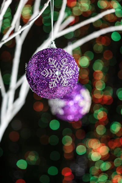 White twigs with Christmas tree baubles — Stock Photo, Image