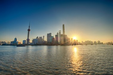 Çin Shanghai Pudong bölgesi manzarası