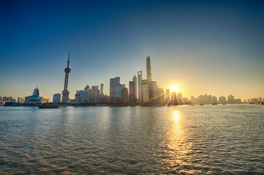 Çin Shanghai Pudong bölgesi manzarası