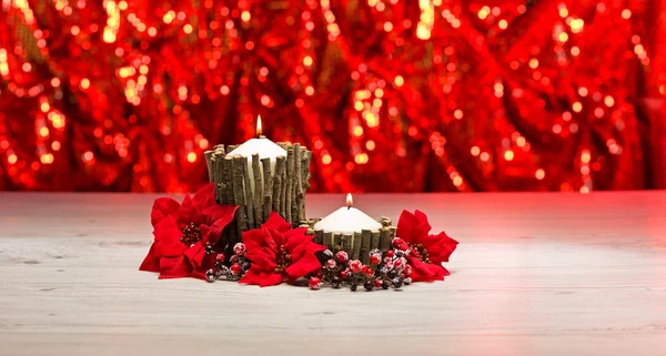 Candles in autumn winter decoration — Stock Photo, Image