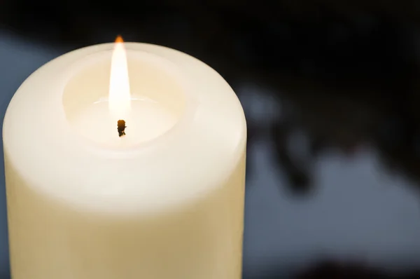 White candles in autumn winter decoration — Stock Photo, Image