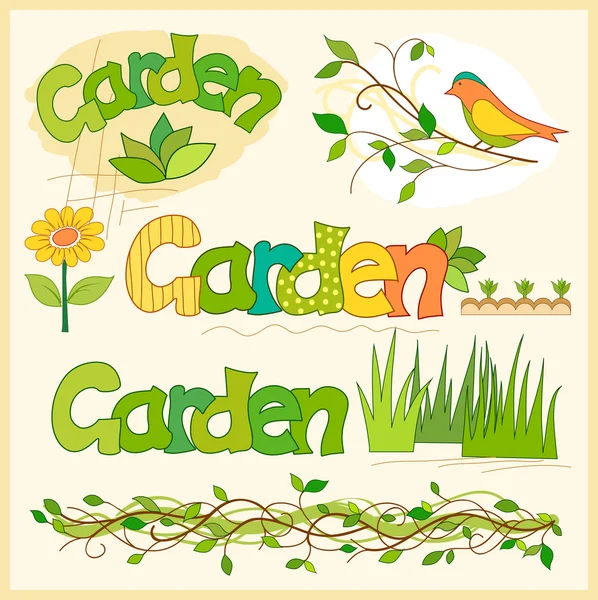 Garden zestaw elementów do projektowania — Wektor stockowy
