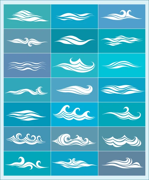 Set icônes, vagues stylisées — Image vectorielle