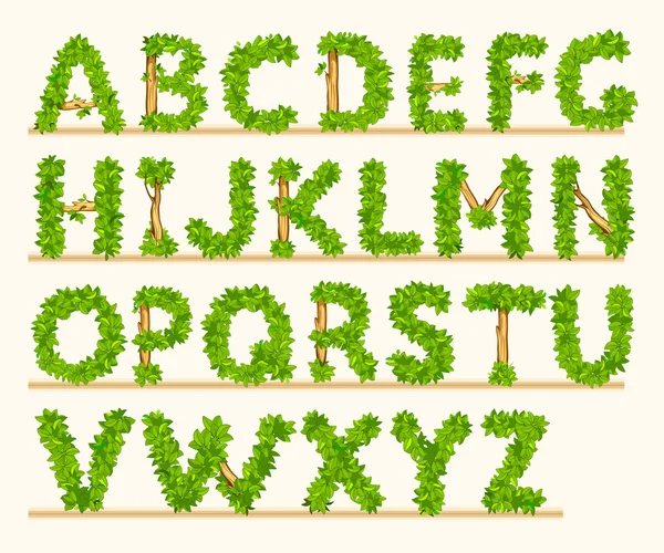 녹색 나뭇잎과 가지의 양식된 글꼴 — 스톡 벡터