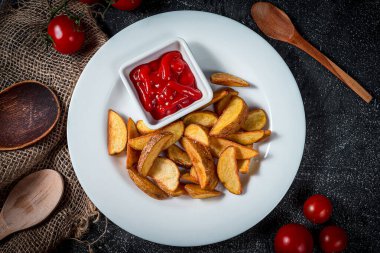 Patatesler yemek tabağını tıkıştırır.