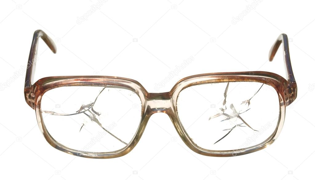 Background Old Glasses Old Broken Glasses Isolated On White