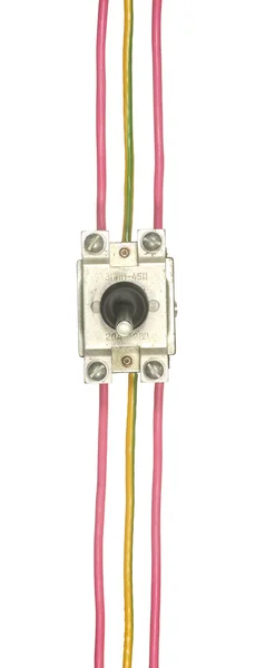 Industrial electrical switch with multi-colored wires isolated o — Stock Photo, Image