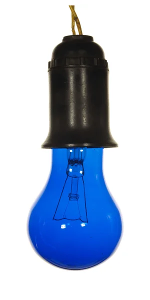 Alte elektrische Patrone mit einer Glühbirne in blau isoliert auf weiß — Stockfoto