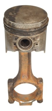 Beyaz bir arka plan üzerinde izole bir çubuk ile eski paslı piston