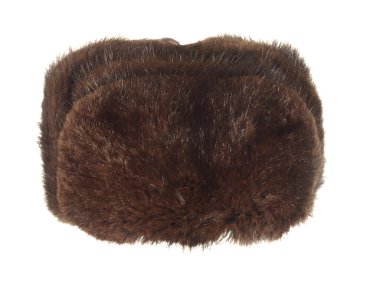 Beyaz arka plan üzerinde izole kış kürk şapka kahverengi.