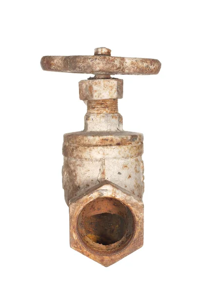 Antiguo grifo de agua oxidada aislado sobre fondo blanco . — Foto de Stock