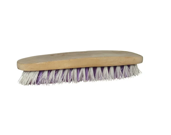 Old clothes (or shoe) brush with wooden handle isolated on the w — Stock Photo, Image