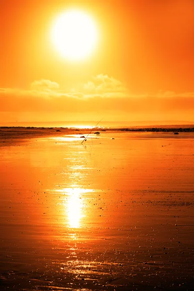 日落海滩上杆 — 图库照片