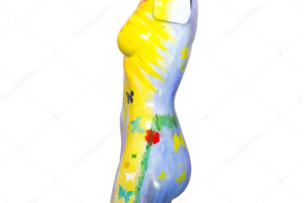 Side of an multi colored mannequin