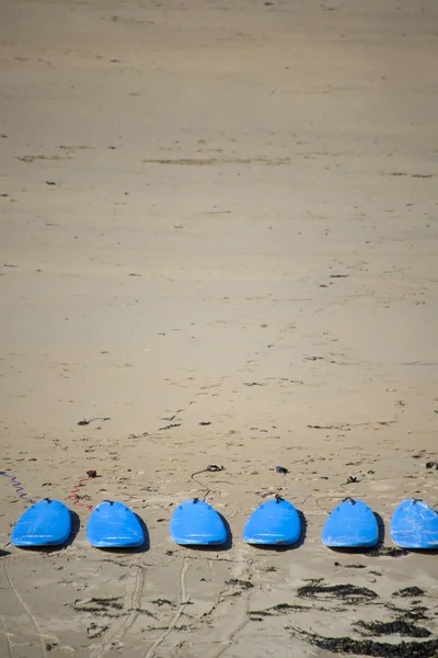 Surfplanken in een rij op het strand — Stockfoto