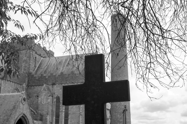 Cross at ancient graveyard in St Canices Cathedral — Stock Photo, Image