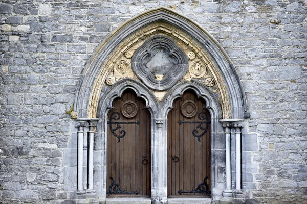 Double arched wooden doors — Stock Photo, Image