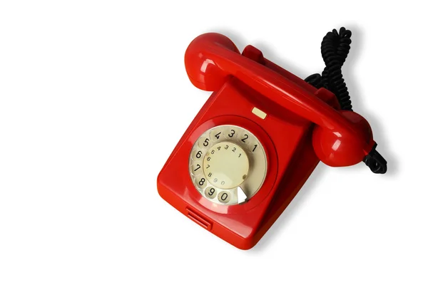 Telefone vintage vermelho em um fundo branco. Isolados — Fotografia de Stock