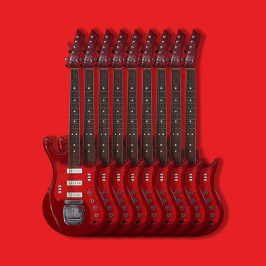 Müzik aleti - elektrik gitar kırmızı bir arka plan üzerinde