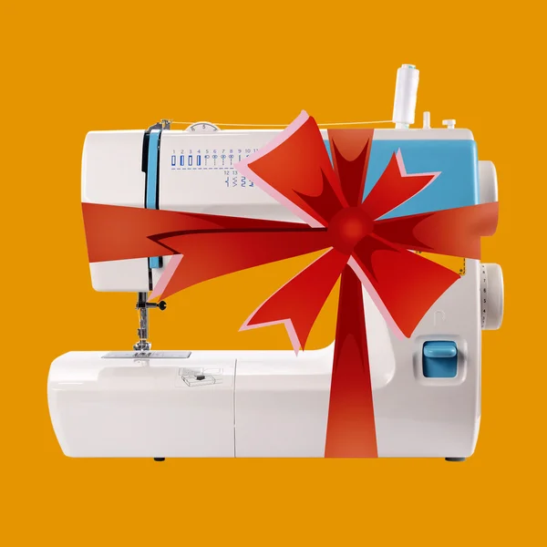 Gift - Sewing machine yellow background — Stock Photo, Image